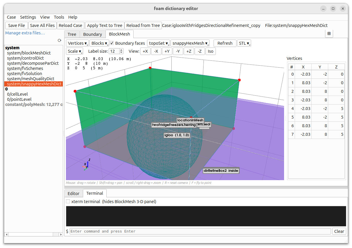 3D View: shapes in snappyHexMeshDict